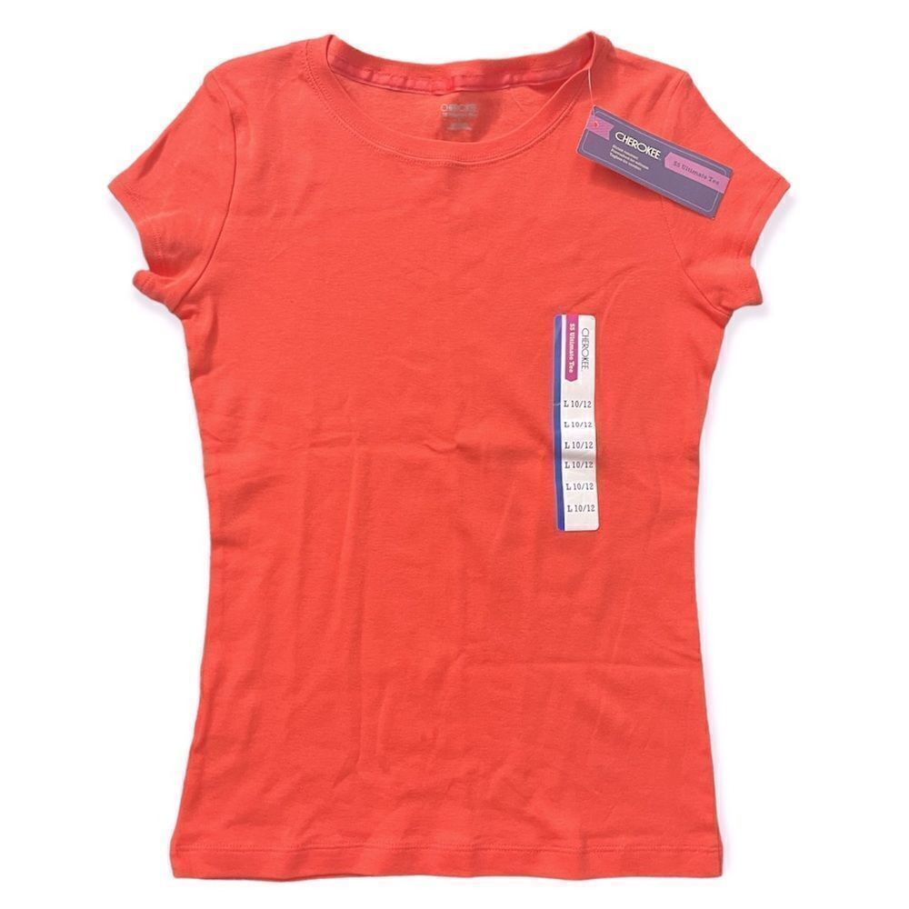 Cherokee Girls Orange Short Sleeve Ultimate Tee 100% Cotton Large 10/12 NWT